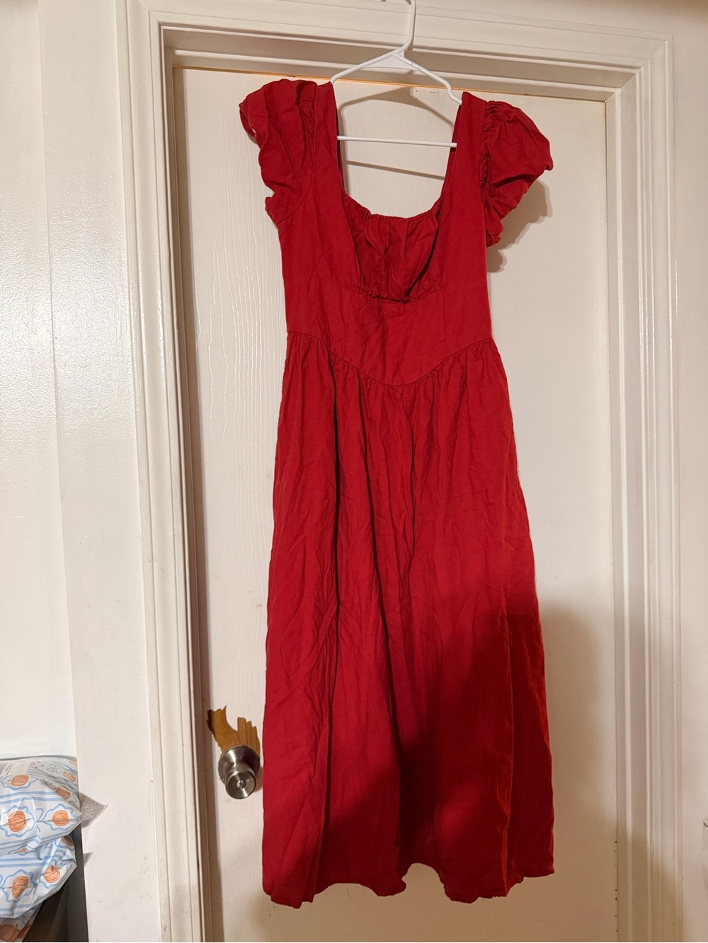 GAP Red Scoop-Neck Maxi Dress with Puff Sleeves